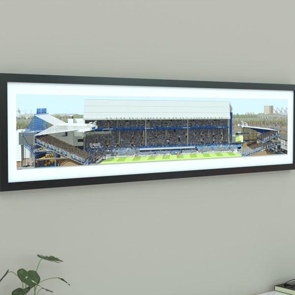 A panoramic illustrated print of Goodison Park on a sunny day