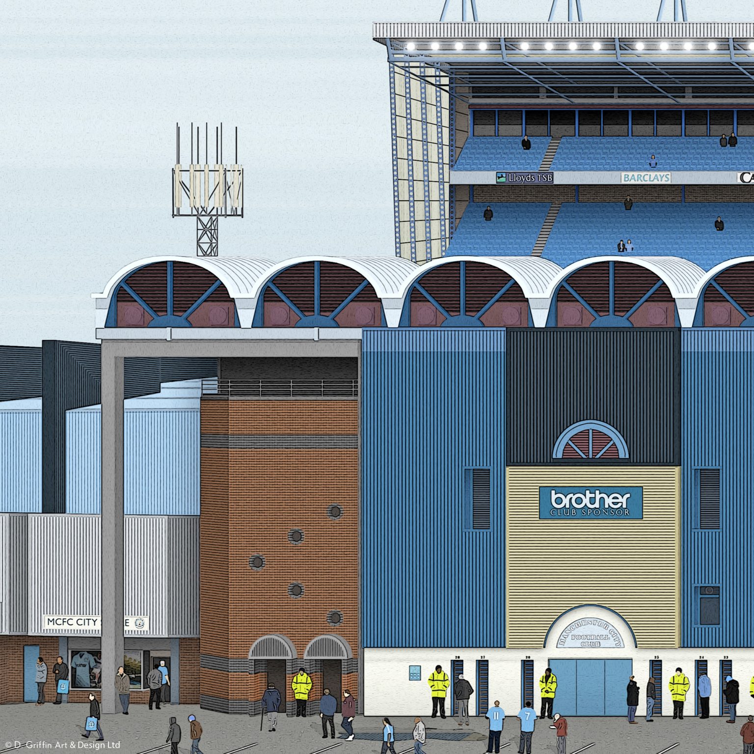 Manchester City Maine Road Stadium Panoramic Illustration Dgriffin