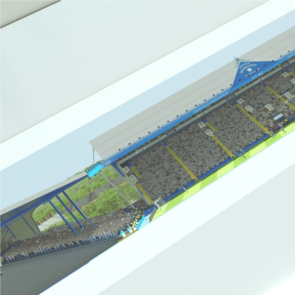 Panoramic illustration of Hillsborough Stadium, Sheffield Wednesday